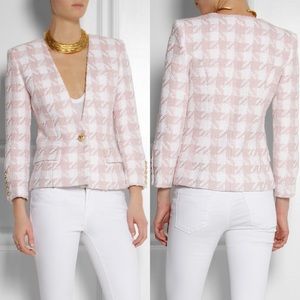 US 0 2/FR 34 Houndstooth Cotton-Blend Tweed Jacket